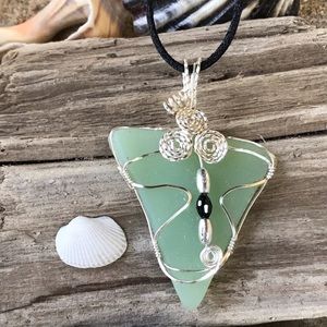 Wire wrapped milk glass necklace